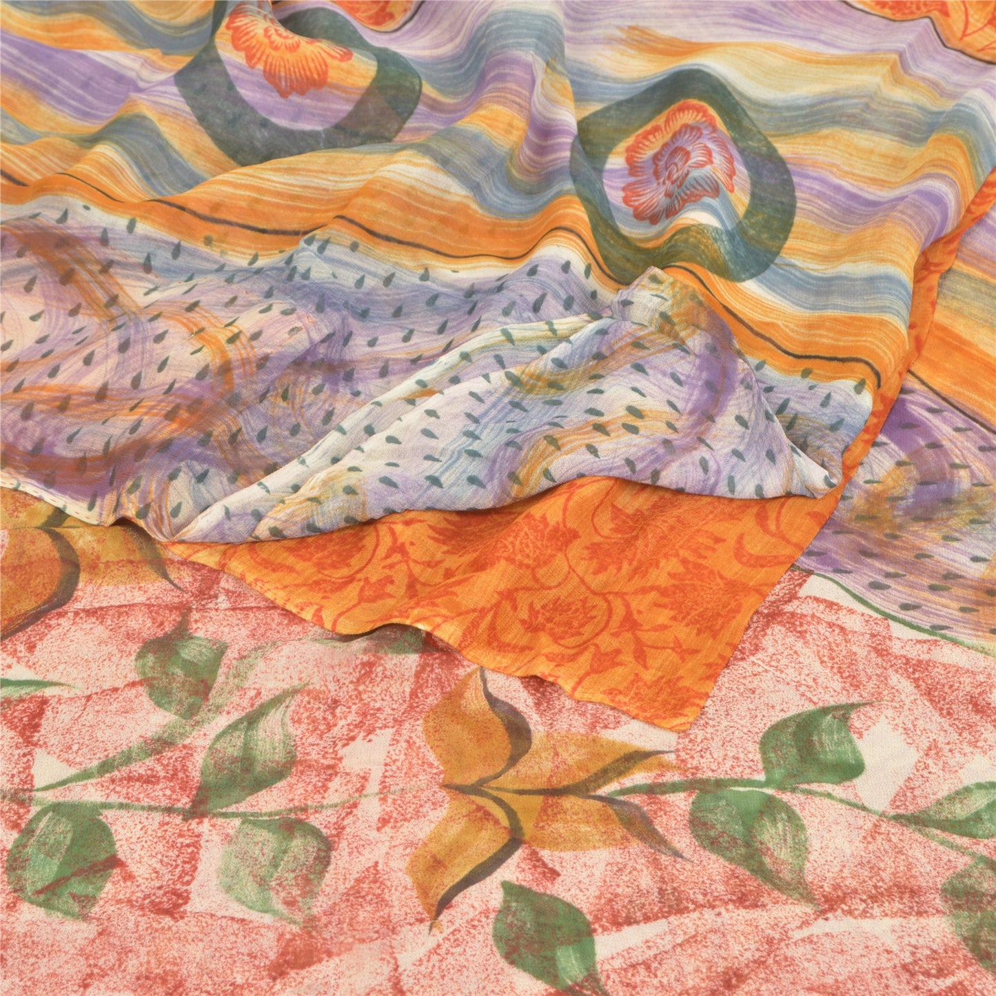Sanskriti Vintage 100% Pure Georgette Silk Red Printed Saree 5 Yard Craft Fabric upholstery fabric