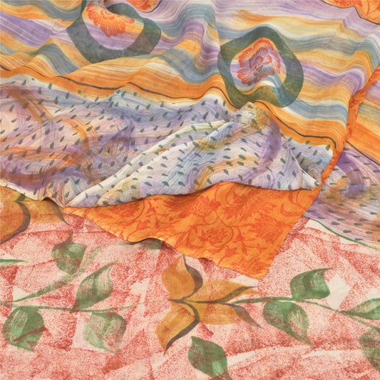 Sanskriti Vintage 100% Pure Georgette Silk Red Printed Saree 5 Yard Craft Fabric upholstery fabric