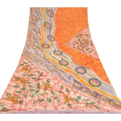 Sanskriti Vintage 100% Pure Georgette Silk Red Printed Saree 5 Yard Craft Fabric upholstery fabric