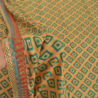 Sanskriti Vintage Brun Sari Blandet Georgette Trykt Vævet Sari Håndværk Bæredygtigt Stoff