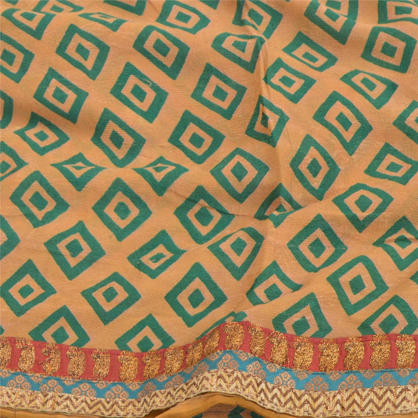 Sanskriti Vintage Brun Sari Blandet Georgette Trykt Vævet Sari Håndværk Bæredygtigt Stoff