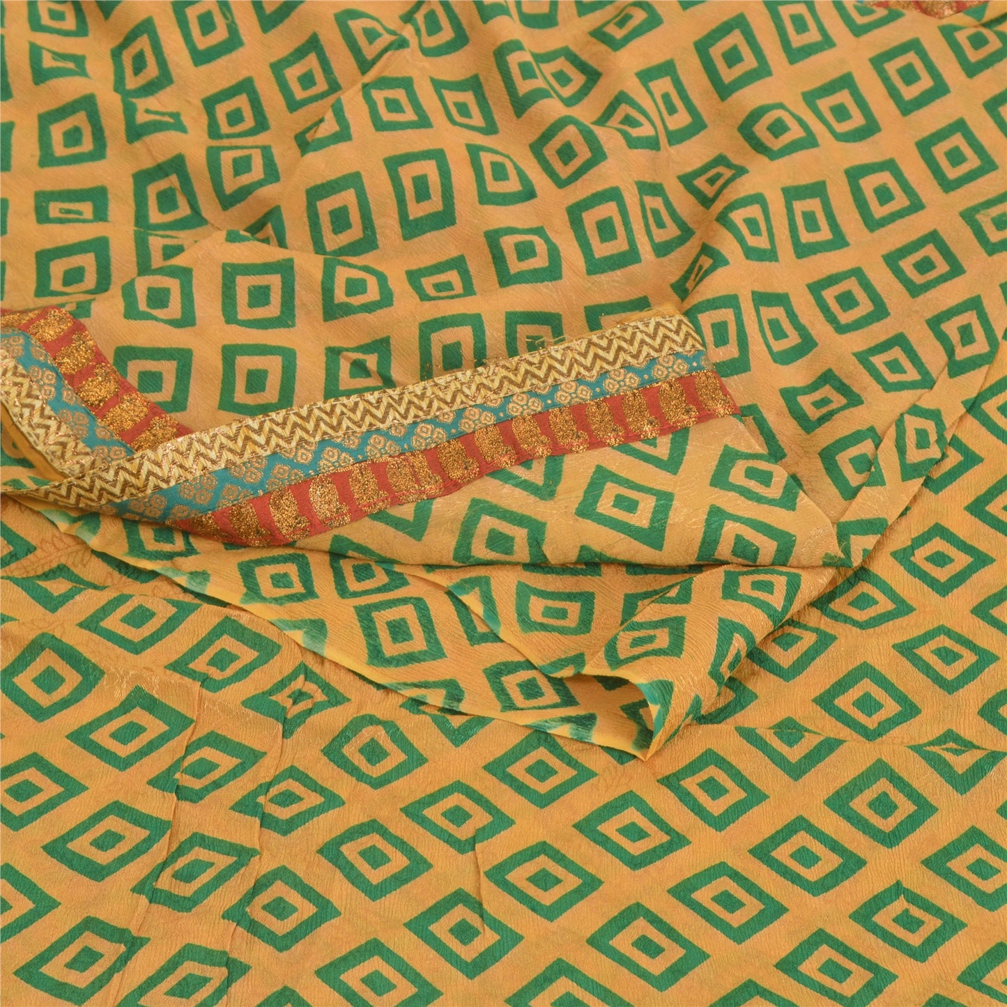 Sanskriti Vintage Brun Sari Blandet Georgette Trykt Vævet Sari Håndværk Bæredygtigt Stoff