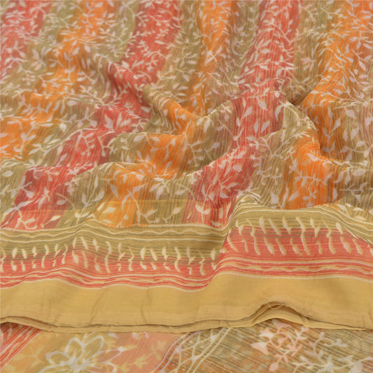 Sanskriti Vintage Sarees Flerfarvet Georgette Trykt Sari Blomsterhåndværk Bæredygtigt Stof