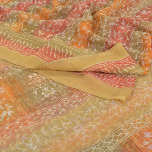 Sanskriti Vintage Sarees Flerfarvet Georgette Trykt Sari Blomsterhåndværk Bæredygtigt Stof
