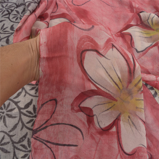 Sanskriti Vintage Indian Sarees Blend Georgette Printed Sustainable Fabric Craft 5 Yard Sari