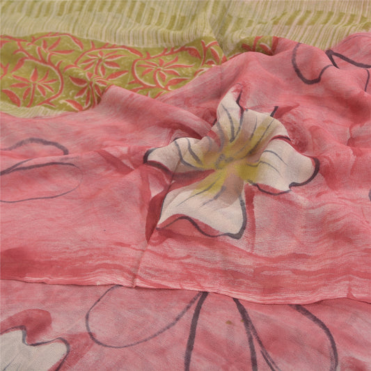 Sanskriti Vintage Indian Sarees Blend Georgette Printed Sustainable Fabric Craft 5 Yard Sari