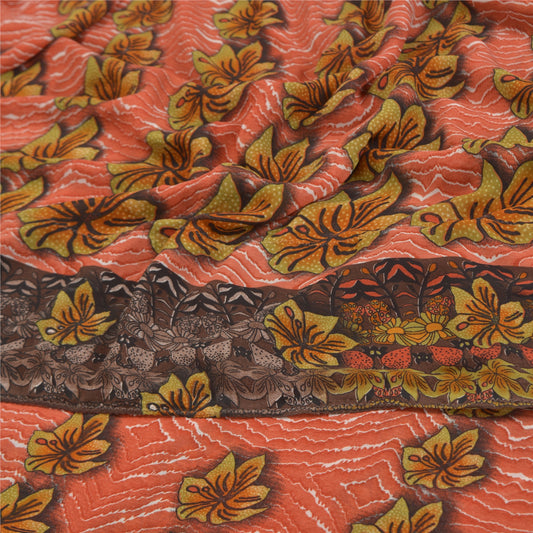 Sanskriti Vintage Pink Sarees Georgette Printed Sustainable Fabric Craft Sewing Sari