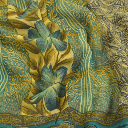 Sanskriti Vintage Grønne Sarier Blend Georgette Bæredygtigt Stoff Håndlavet Trykt 5 Yard Sari