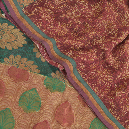 Sanskriti Vintage Mørkerøde Sarier Ren Georgette Silke Bæredygtigt Stof Håndlavet Trykt Sari
