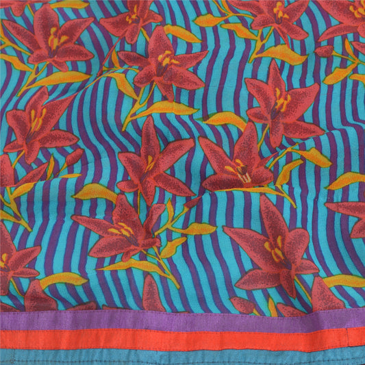 Sanskriti Vintage Blue Indian Sarees Blend Georgette Sustainable Fabric Craft Printed Sari