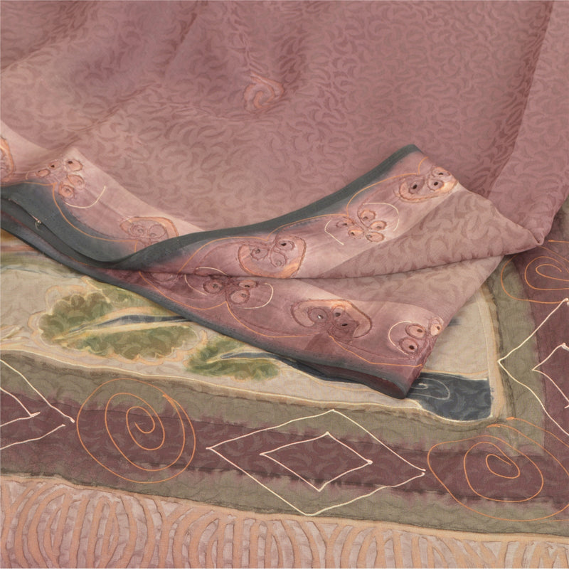 Sanskriti Vintage Lilla Sarier Georgette Bæredygtigt Stof Håndlavet Trykt 5 Yard Sari