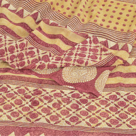 Sanskriti Vintage Dark Red Sarees Pure Georgette Silk Printed Sustainable Fabric Craft Sari