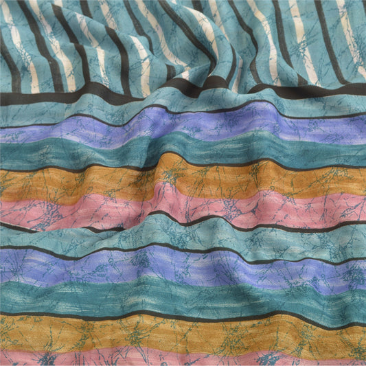 Sanskriti Vintage Blue Sarees Georgette Floral Printed Sustainable Fabric Craft Sari