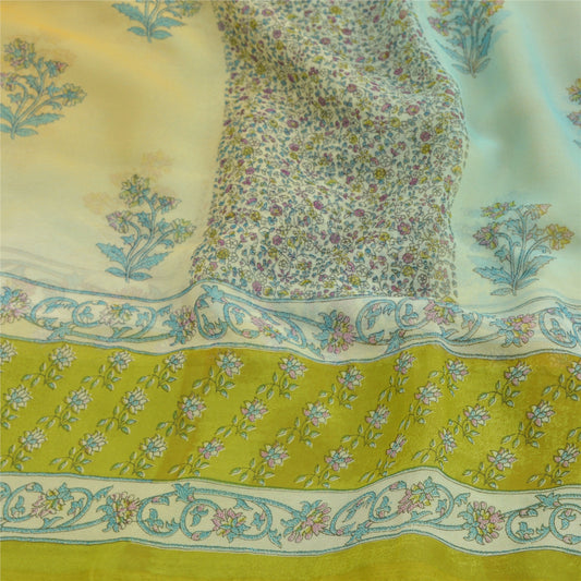 Sanskriti Vintage Green Sarees Georgette Printed Sustainable Fabric Craft Indian Sari