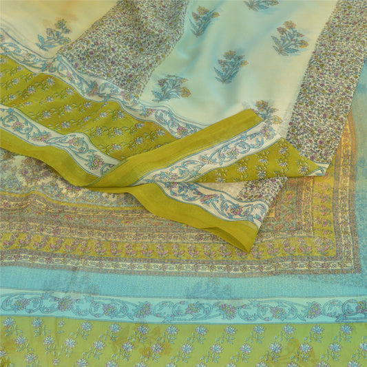 Sanskriti Vintage Green Sarees Georgette Printed Sustainable Fabric Craft Indian Sari