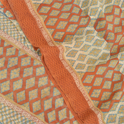 Sanskriti Vintage Cream Sarees Pure Georgette Silk Printed Sari 5YD Craft Sustainable Fabric