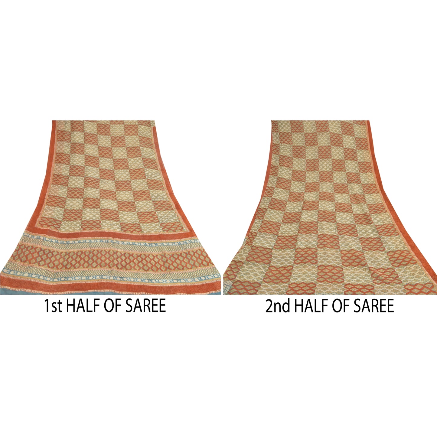 Sanskriti Vintage Cream Sarees Pure Georgette Silk Printed Sari 5YD Craft Sustainable Fabric