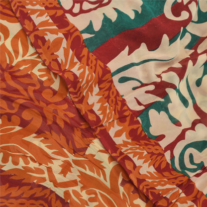 Sanskriti Vintage Grønne Sarier Ren Georgette Silke Trykt Sari 5YD Håndværk Bæredygtigt Stoff