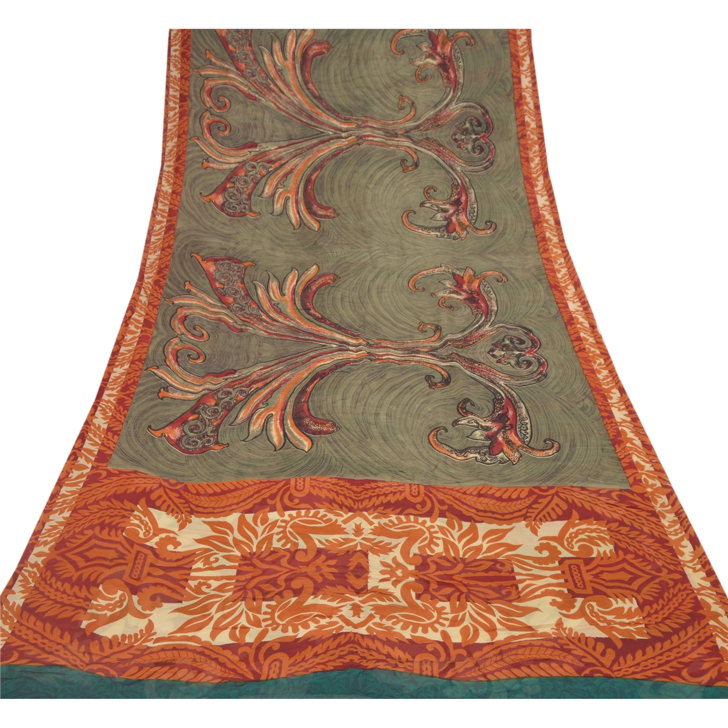 Sanskriti Vintage Grønne Sarier Ren Georgette Silke Trykt Sari 5YD Håndværk Bæredygtigt Stoff