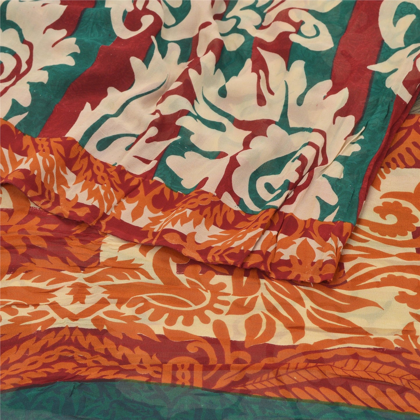 Sanskriti Vintage Grønne Sarier Ren Georgette Silke Trykt Sari 5YD Håndværk Bæredygtigt Stoff