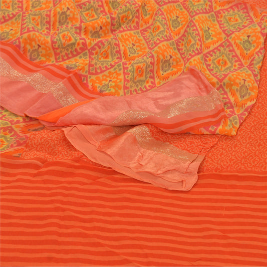 Sanskriti Vintage Orange Sarees Blend Georgette Printed Sustainable Fabric Craft Sari