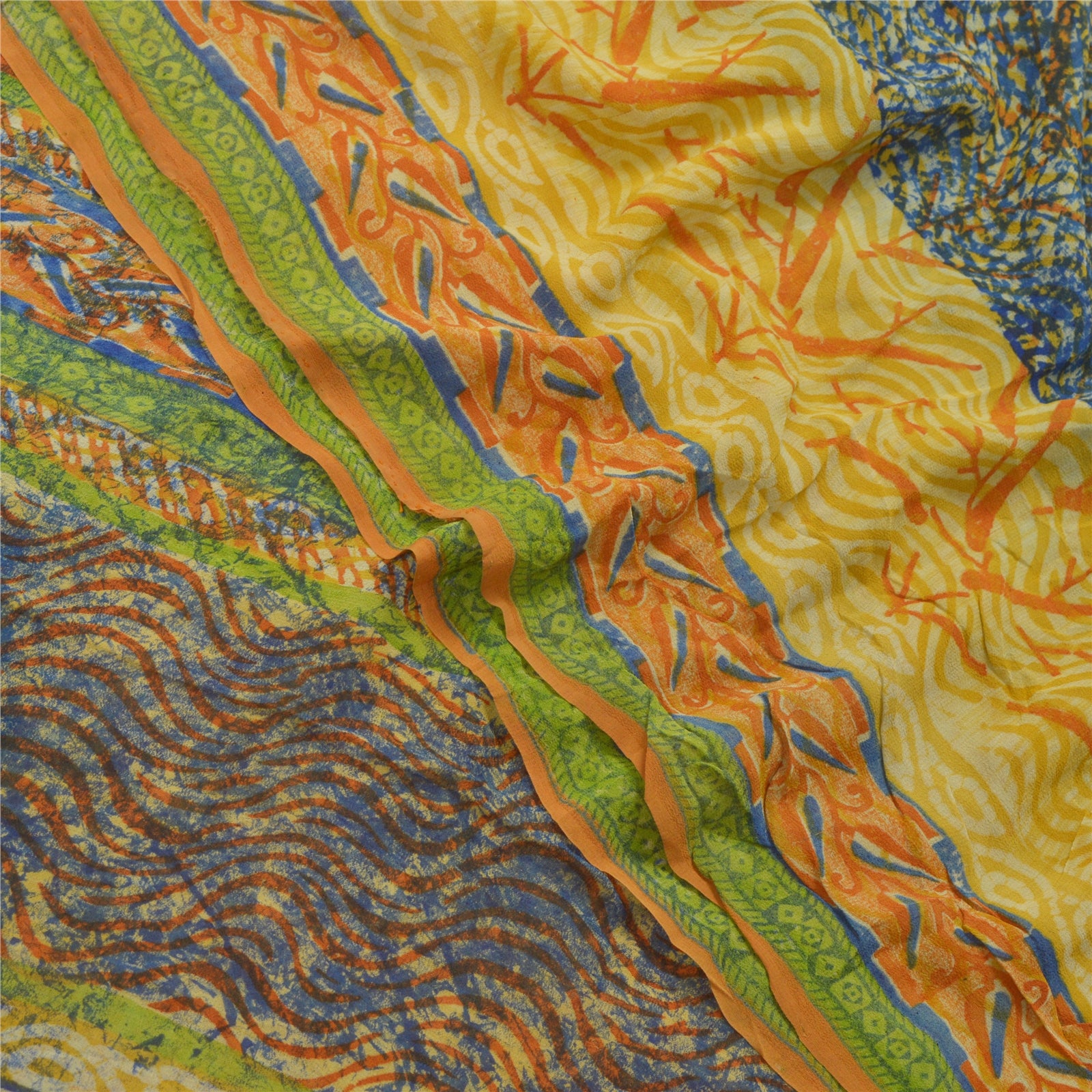 Sanskriti Vintage Yellow Sarees Pure Georgette Silk Printed Sustainable Fabric Craft Sari