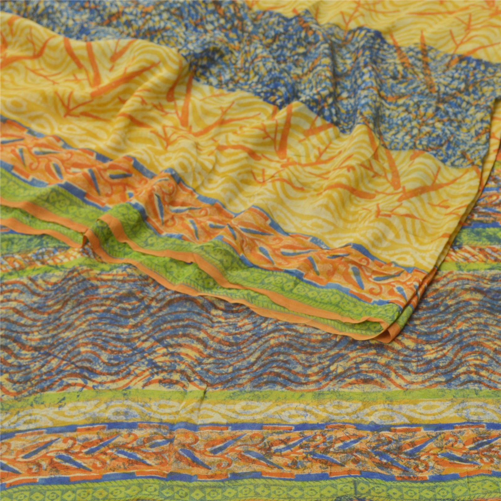 Sanskriti Vintage Yellow Sarees Pure Georgette Silk Printed Sustainable Fabric Craft Sari