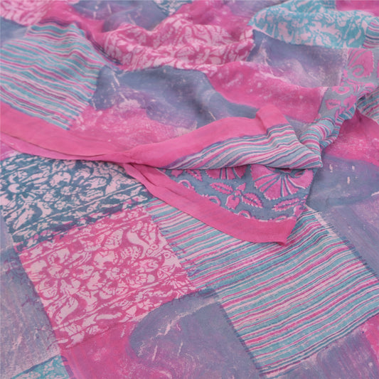Sanskriti Vintage Pink Sarees Pure Georgette Silk Printed Sustainable Fabric Craft Sari