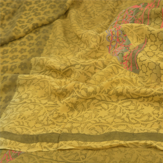 Sanskriti Vintage Green Sarees Pure Georgette Silk Printed Sustainable Fabric Craft Sari