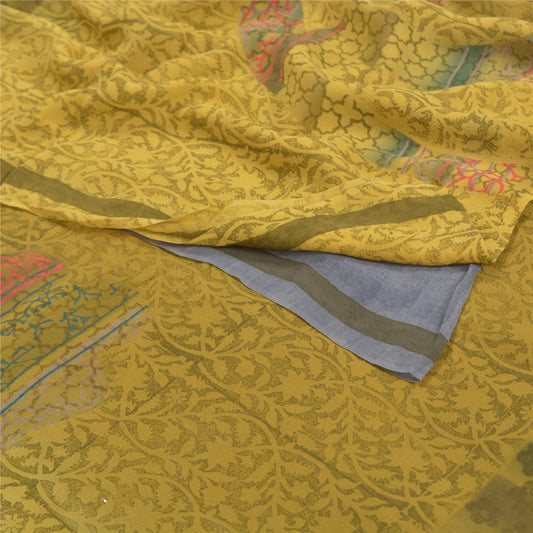 Sanskriti Vintage Green Sarees Pure Georgette Silk Printed Sustainable Fabric Craft Sari