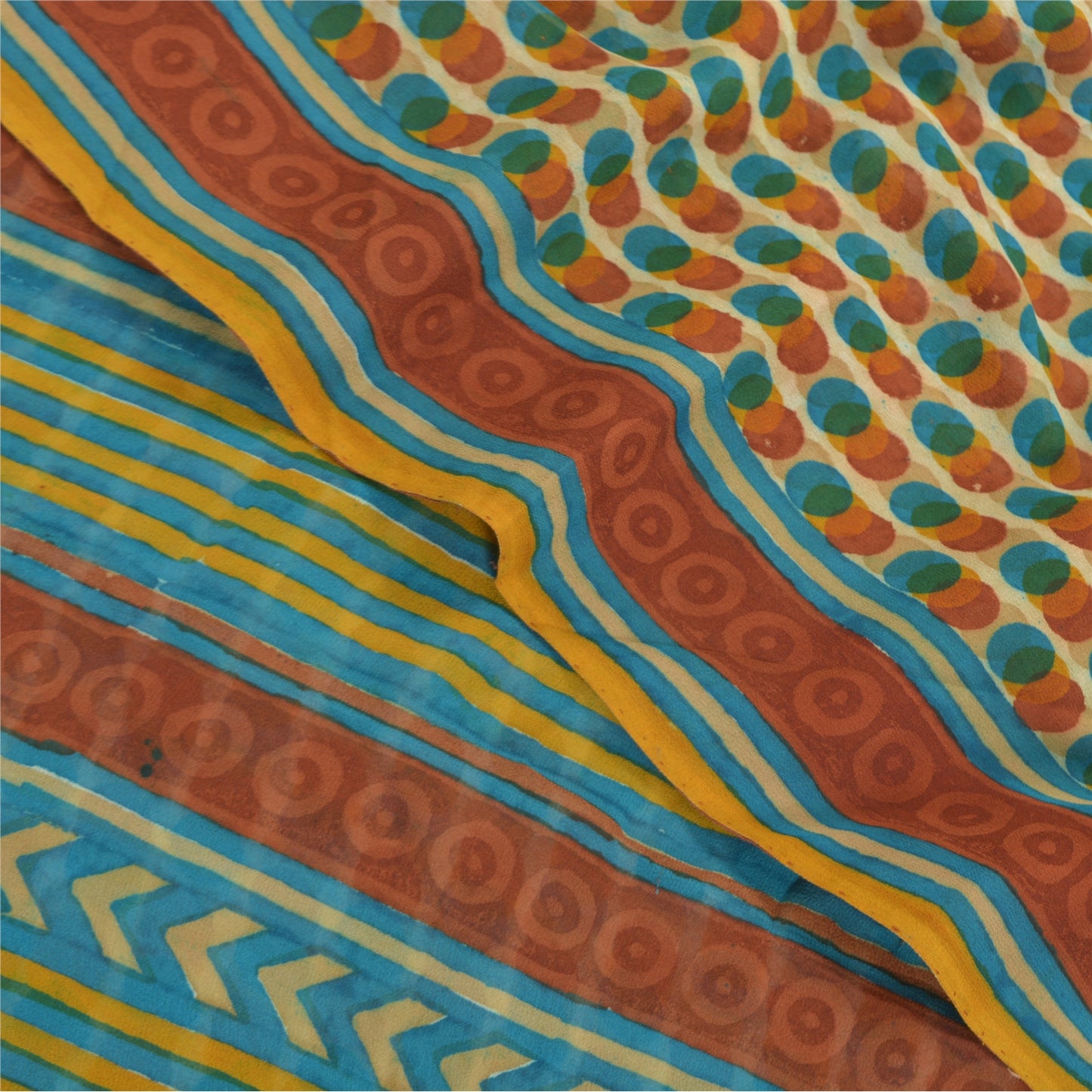 Sanskriti Vintage Blå Sarier Ren Georgette Silke Trykt Sari Blødt Håndværk Bæredygtigt Stoff