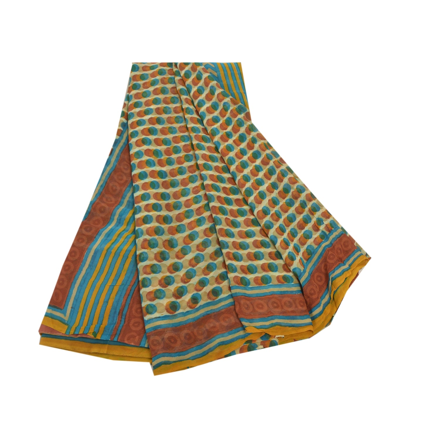 Sanskriti Vintage Blå Sarier Ren Georgette Silke Trykt Sari Blødt Håndværk Bæredygtigt Stoff