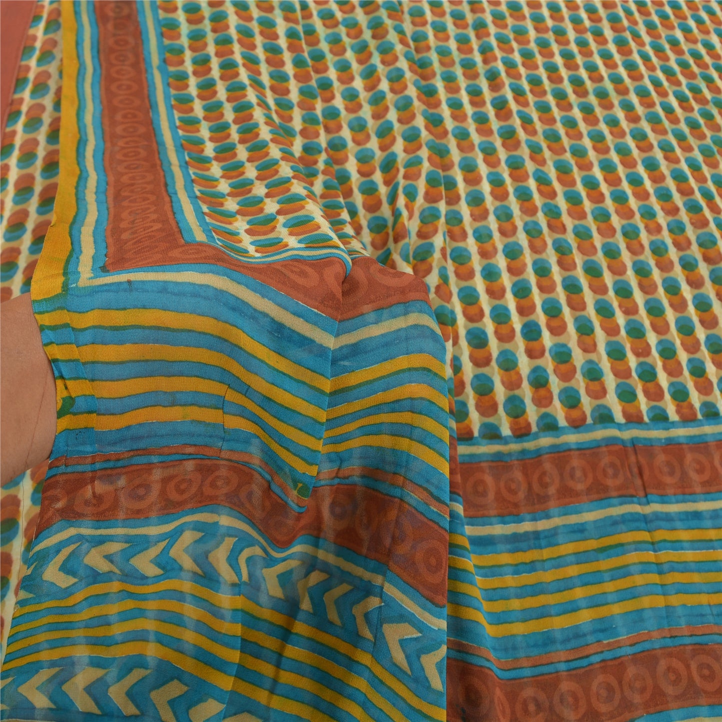 Sanskriti Vintage Blå Sarier Ren Georgette Silke Trykt Sari Blødt Håndværk Bæredygtigt Stoff