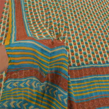 Sanskriti Vintage Blå Sarier Ren Georgette Silke Trykt Sari Blødt Håndværk Bæredygtigt Stoff