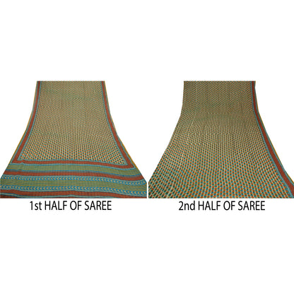 Sanskriti Vintage Blå Sarier Ren Georgette Silke Trykt Sari Blødt Håndværk Bæredygtigt Stoff