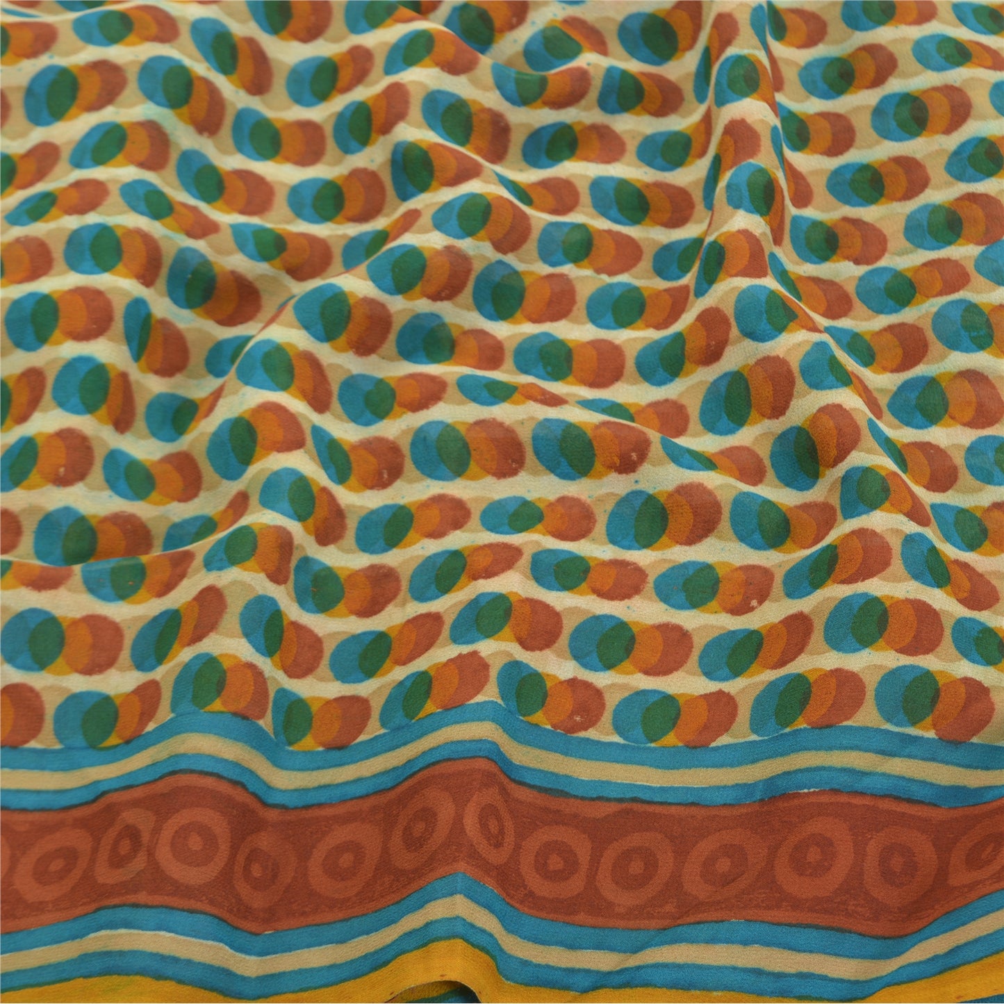 Sanskriti Vintage Blå Sarier Ren Georgette Silke Trykt Sari Blødt Håndværk Bæredygtigt Stoff