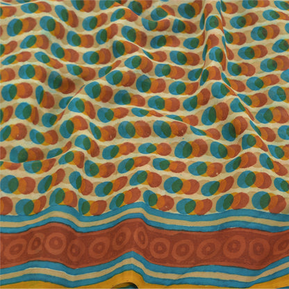 Sanskriti Vintage Blå Sarier Ren Georgette Silke Trykt Sari Blødt Håndværk Bæredygtigt Stoff