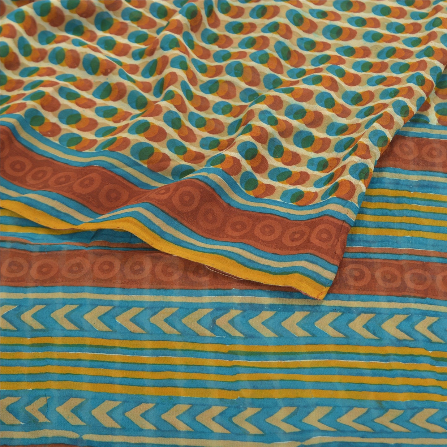 Sanskriti Vintage Blå Sarier Ren Georgette Silke Trykt Sari Blødt Håndværk Bæredygtigt Stoff