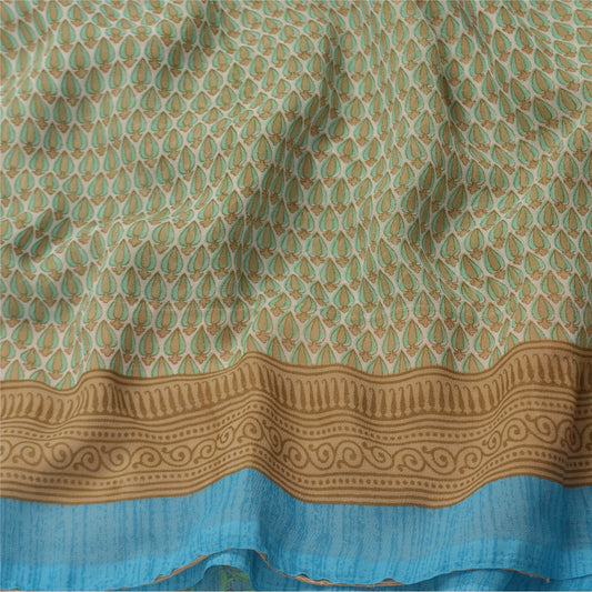 Sanskriti Vintage Green Saree Georgette Floral Printed Sari 5 Yard Craft Sustainable Fabric