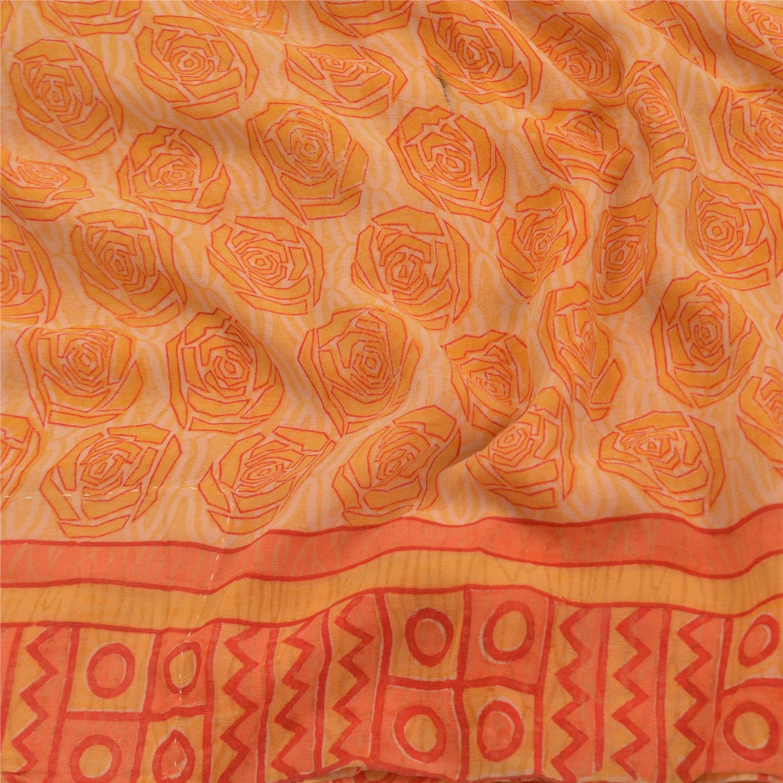 Sanskriti Vintage Yellow Sarees Pure Georgette Silk Printed Sari Craft Sustainable Fabric