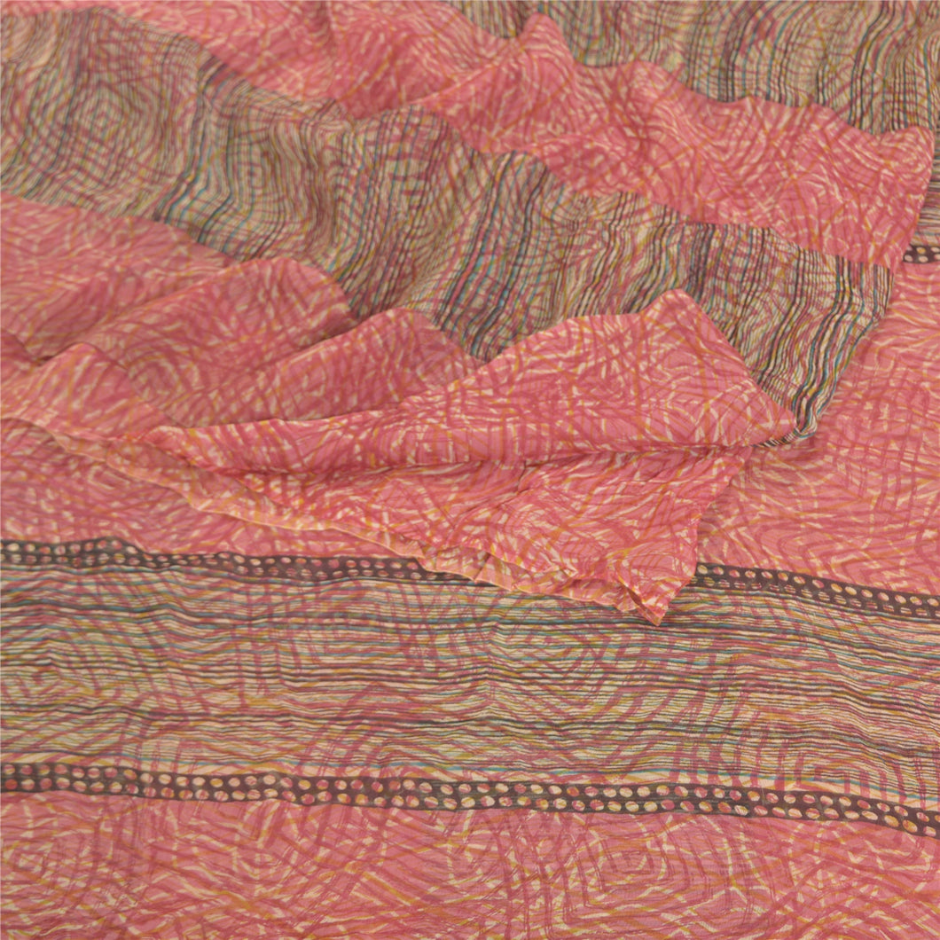 Sanskriti Vintage Red Sarees Pure Georgette Silk Printed Sari Soft Craft Fabric
