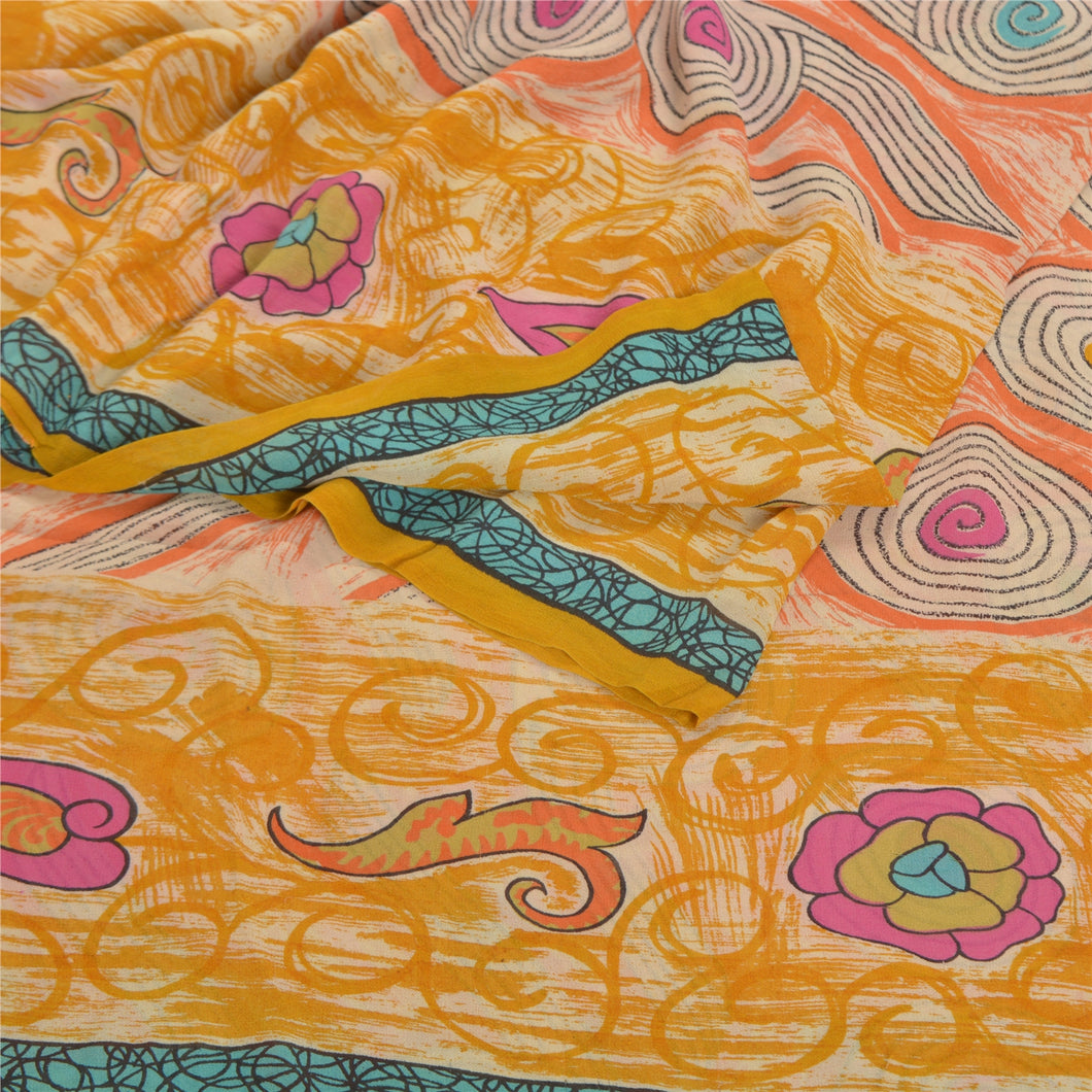 Sanskriti Vintage Indian Sarees Pure Georgette Silk Printed Sari Craft Fabric