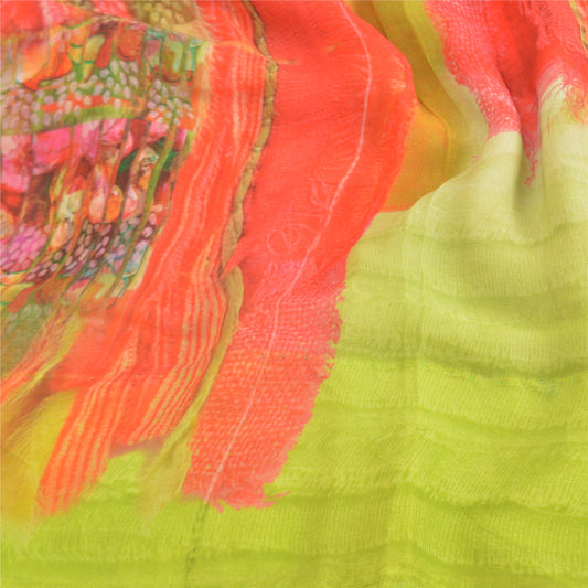 Sanskriti Vintage Grøn Sari Blend Georgette Digitalt Trykt Sari Håndværk Bæredygtigt Stoff