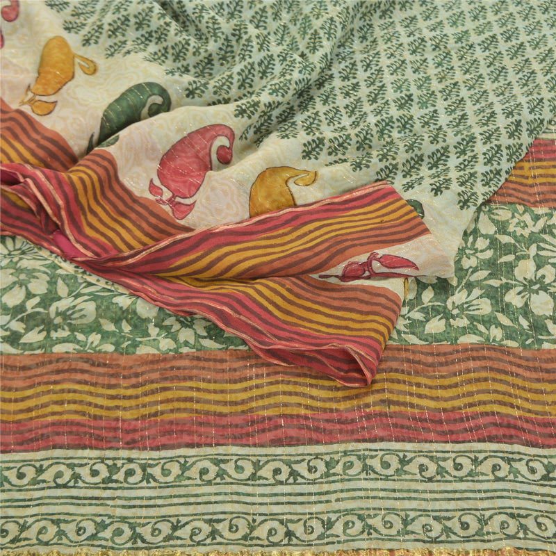 Санскритские винтажные сари из чистого шелка-жоржета с принтом Zari Work Sari Craft Экологичная ткань
