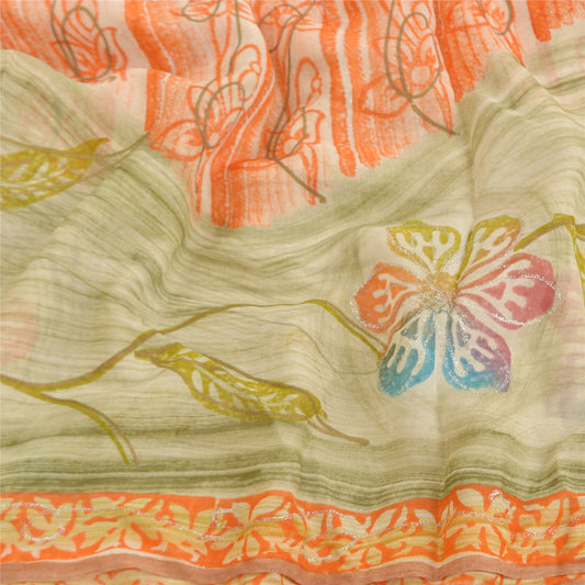 Sanskriti Vintage Brown Sarees Blend Georgette Printed Sparkle Sari Craft Sustainable Fabric