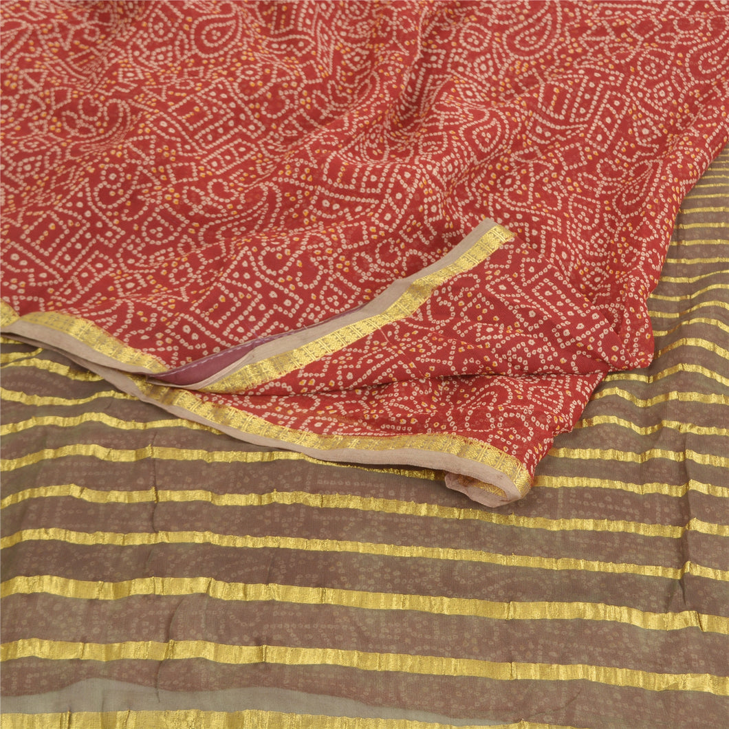 Sanskriti Vintage Sarees Blend Georgette Bandhani Zari Work Printed Sari Fabric