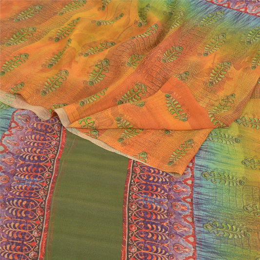 Sanskriti Vintage Indian Sarees Georgette Floral Printed Sari 5yd Craft Sustainable Fabric