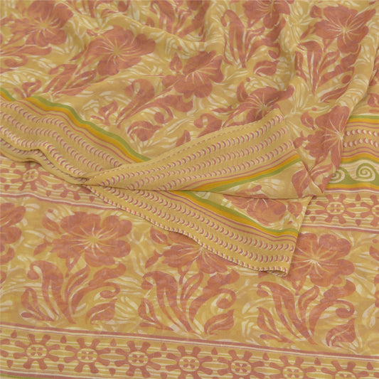 Sanskriti Vintage Green Sarees Georgette Printed Sari 5YD Decor Craft Sustainable Fabric