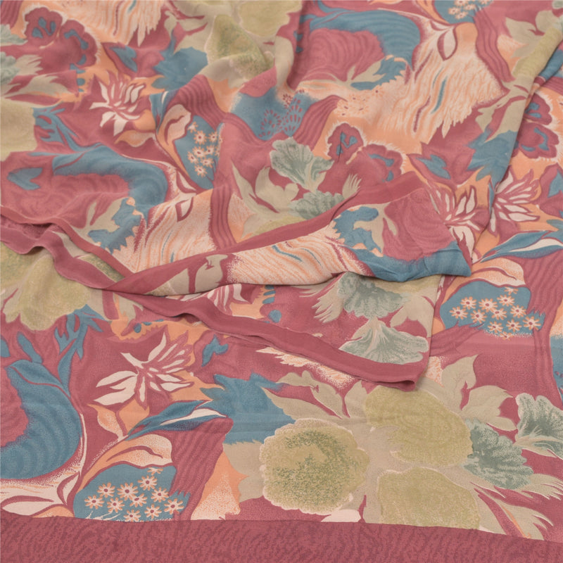 Sanskriti Vintage Sarees 100% Pure Georgette Silk Printed Sari 5YD Craft Sustainable Fabric