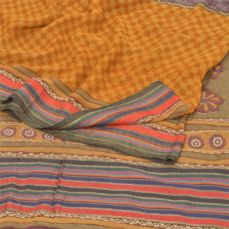 Sanskriti Vintage Indian Sarees 100% Pure Georgette Silk Printed Sari 5YD Sustainable Fabric